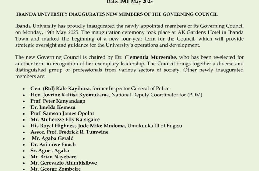  NEW MEMBERS OF IBANDA UNIVERSITY GOVERNING COUNCIL INAUGURATED